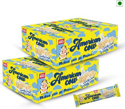 HUGS American Cow - White Chocolate Cereal Bar | Oat Chocolate Milky White Pack of 2 Bars