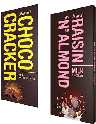 Amul Choco Cracker Chocolate, & Raisin Almond Milk Chocolate Bars