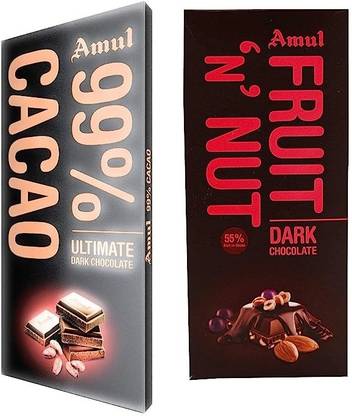 Amul 99% Cacao Chocolate & Fruit N Nut, Bars