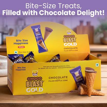 Pure Temptation Chocoblast - Premium Gold Chocolate Filled Waffle Cones-Chocolate Flavour | Cone Bites