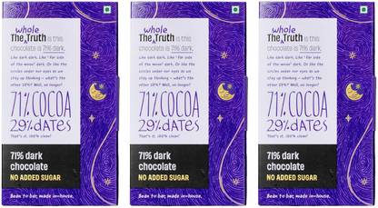 The Whole Truth Dark Chocolate Combo | 71% Dark Chocolate | Pack of 3 x 80g | No Added Sugar Bars