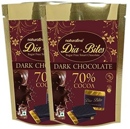 naturaline Dia-Bites Sugar Free Dark Chocolate|Pure Xylitol & Erythritol (Pack of 2) Bars