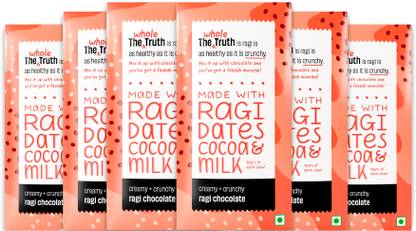 The Whole Truth Ragi Milk Chocolate - Pack of 6 x50g Bars - Sweetened with dates, No Added Sugar Bars