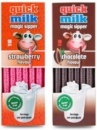 Quickmilk Magic Sipper Milk Chocolate Straw Chocolate & Strawberry Each Flavour 13 Straw Bites