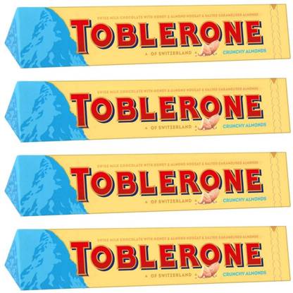 Toblerone CRUNCHY ALMOND (4 x 100 gm) CHOCOLATE WITH HONEY & SALTED CARAMELISED ALMONDS Bars