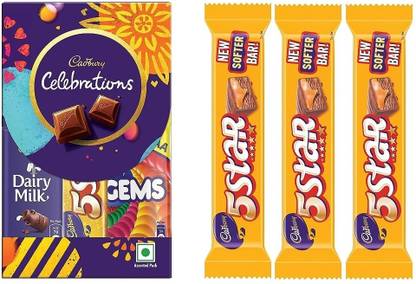 Cadbury Celebrations Chocolate Gift Pack 60g & 5 Star Chocolate Bar, 40gx3 pack of 4 Bars