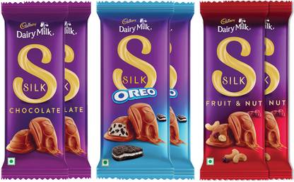 Cadbury Dairy Milk Silk (2x Plain 150g, 2x Oreo 124g, 2x Fruit & Nut 137g) Chocolate Bars