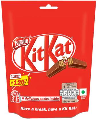 NESTLE Kitkat 2 Finger Wafer Bar Sharebag, 8 Units - 15.4 g each|123.2 g Bars