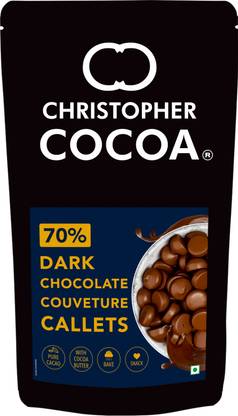 Christopher Cocoa 70% Pure Dark Chocolate Couverture Callets 1Kg (Choco Chips,Buttons,Snack,Bake) Caramels