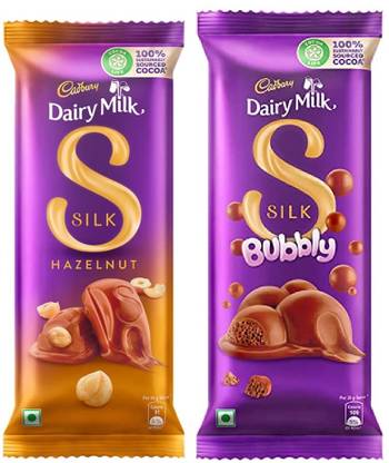 Cadbury Dairy Milk Silk Whole Hazelnut Chocolate & Dairy Milk Silk Bubbly Chocolate Bars
