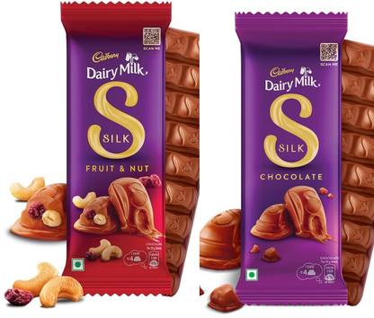 Cadbury Fruit Nut Chocolate 55g & Silk Chocolate Bar 60g Bars