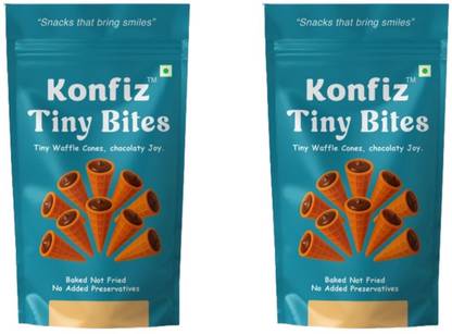 KONFIZ Tiny Bites – Chocolate-Filled Mini Waffle Cones | Baked Snack | Classic Choco Bites