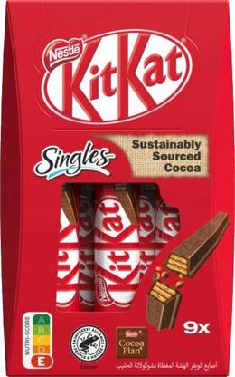 NESTLE KITKAT SINGLES COCOA CHOCOLATES BARS IMPORTED PACK OF 9 (9 X 15.2G) Bars