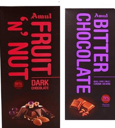 अमूल Fruit N Nut Dark Chocolate Bar & Bitter Chocolate