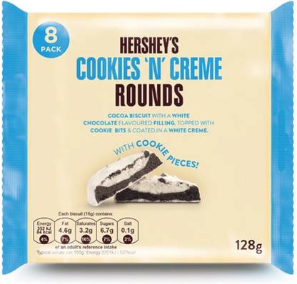 HERSHEY'S Cookies N Creme Rounds Cocoa Biscuit With White Chocolate Filling Cookie Bits Crackles
