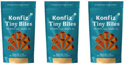KONFIZ Tiny Bites – Chocolate-Filled Mini Waffle Cones | Baked Snack | Classic Choco Bites