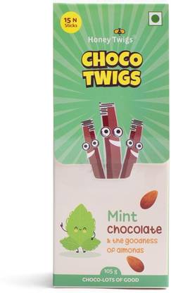 HONEY TWIGS Chocolate Mint Almond sticks | 15 sticks per pack (7g x 15 = 105g) | Bars
