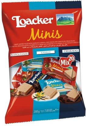 LOACKER Minis Mix Crispy Wafers Napolitaner Hazelnut, Vanilla Cream, Chocolate Cream Bites