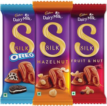 Cadbury Dairy Milk Silk Combo (Oreo 124 g, Fruit & Nut 51 g, Hazelnut 134 g) Chocolate Bars