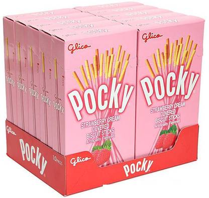 Pocky Strawberry Sticks With Crispy Biscuit Coverd With Strawberry Chocolate Creme Bars