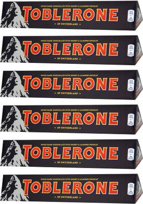 Toblerone SWISS DARK CHOCOLATE (6 x 100 gm.) WITH HONEY & ALMOND NOUGAT Bars