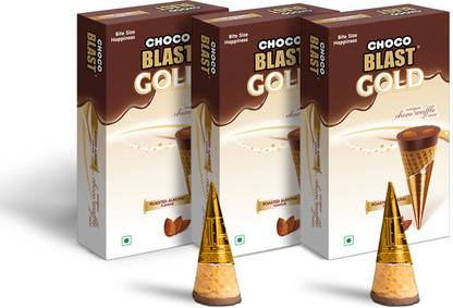 Pure Temptation Gold Chocoblast Roasted Almond Flavour Chocolate Filled Waffle Cone Friend pack of 3 (Each Pack with 10 Chocolates) Bars