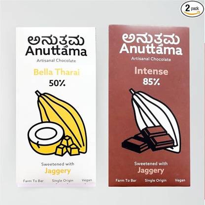 anuttama Dark Chocolate 50% & 85% Cocoa | Combo of Bella Tharai & Intense Dark (2 x 50g) Bars