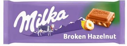 milka 100% Alpine milk chocolate with Broken Hazelnut (IMPORTED FROM SWITZERLAND) Bars