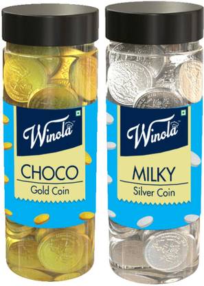 Winola Combo of Milk Chocolate Coin & White Chocolate Coin (Pack of 2) Bites
