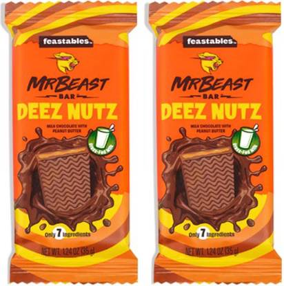 Mr Beast Deez Nutz Milk Chocolate With Peanut Butter (Pack Of 2) 35g Each Imported Bars