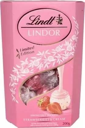 LINDT Lindor Strawberry & Cream White Chocolate With Delicious Creamy Truffles