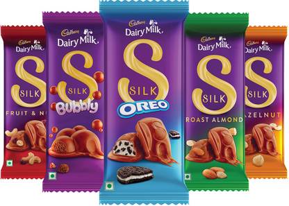 Cadbury Dairy Milk Silk Small Chocolates Combo, (Silk Oreo,Silk Bubbly,Silk Roast Almond,Silk Fruit & Nut,Silk Hazelnut) Bars