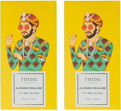entisi Almond Praline 33% Milk Chocolate Bars - 80g Each Bars
