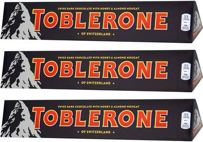 Toblerone SWISS DARK CHOCOLATE (3 x 100 gm.) WITH HONEY & ALMOND NOUGAT Bars