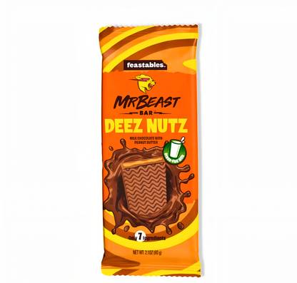 Mr Beast Deez Nutz Milk Chocolate Bars With Peanut Butter 60g Bars
