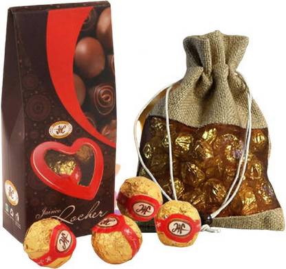Jainco Star Chocolates Small Rocher Chocolates and Jute Bag combo Bites, Crackles