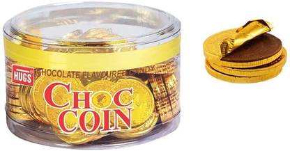 HUGS Choc Coin - Milk Chocolate Gold Coins (75 pcs in The jar) Bites