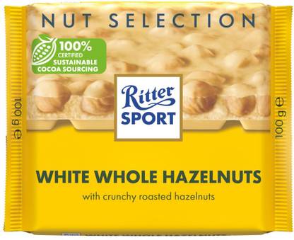 Ritter Sport Milk Chocolate with White Whole Hazelnuts Imported Bars