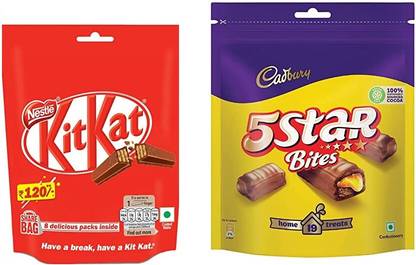 Cadbury 5 star bites+ kit kat 119 gm bar combo Bars