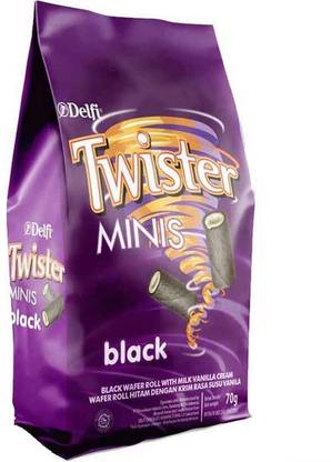 Delfi Twister Minis Black Wafer Roll With Milk and Vanilla Chocolate Cream Bites