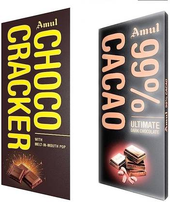 Amul Choco Cracker Chocolate & 99% Cacao Chocolate Bars