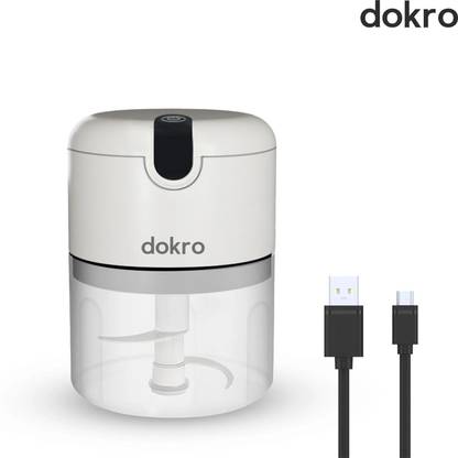 dokro by dokro Rechargeable Mini Electric Chopper, 250 ml Bowl, Stainless Steel Blades, Electric Vegetable & Fruit Chopper