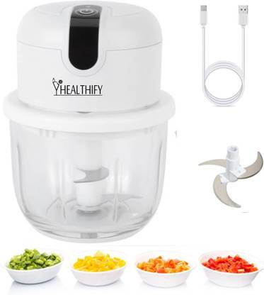 Healthify by ANKEV Rechargeable Mini Electric Chopper 350ML - Stainless Steel Blades Electric Vegetable & Fruit Chopper