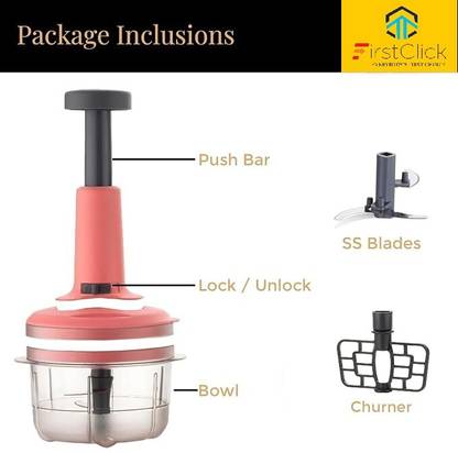 FIRSTCLICK Push Chopper 650 ml with 3 Stainless Steel Blades Vegetable & Fruit Chopper