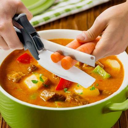 Clever Cutter - 2 in 1 Superior Quality Kitchen Knife with Spring Action - Cleaver Cutter Comes with Locking Hinge Vegetable & Fruit Grater & Slicer Vegetable & Fruit Grater & Slicer