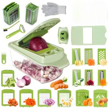 GreenGlide Green Glide 24 in 1 Multipurpose Vegetable Cutter Container with Lid Vegetable & Fruit Chopper