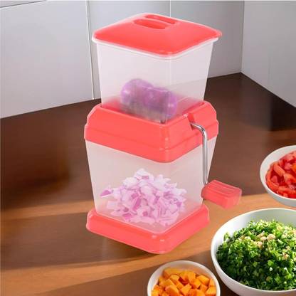 Heart Home Plastic Onion, Chilly & Vegetable Cutter with Lid, Standard (Red, Pack of 1) Vegetable Chopper