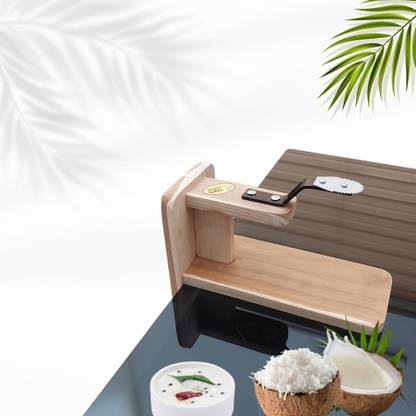 MDT India Teak Wood Coconut Scraper No Fixing Movable Table Top Chirava Coconut Grater