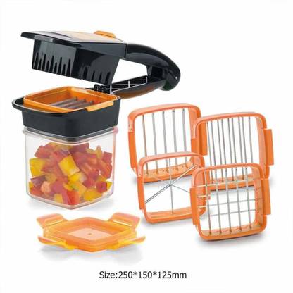 foax Vegetable Dicer Chopper 5 in 1 Multi-Function Slicer with Container Onion Cutter Vegetable Chopper Vegetable & Fruit Chopper (1 Chopper, 5 Blades) Vegetable & Fruit Chopper