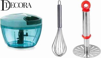DDecora by AXN Combo Of 450 ML Vegetable Chopper, Stainless-Steel Whisk and Masher Vegetable & Fruit Chopper